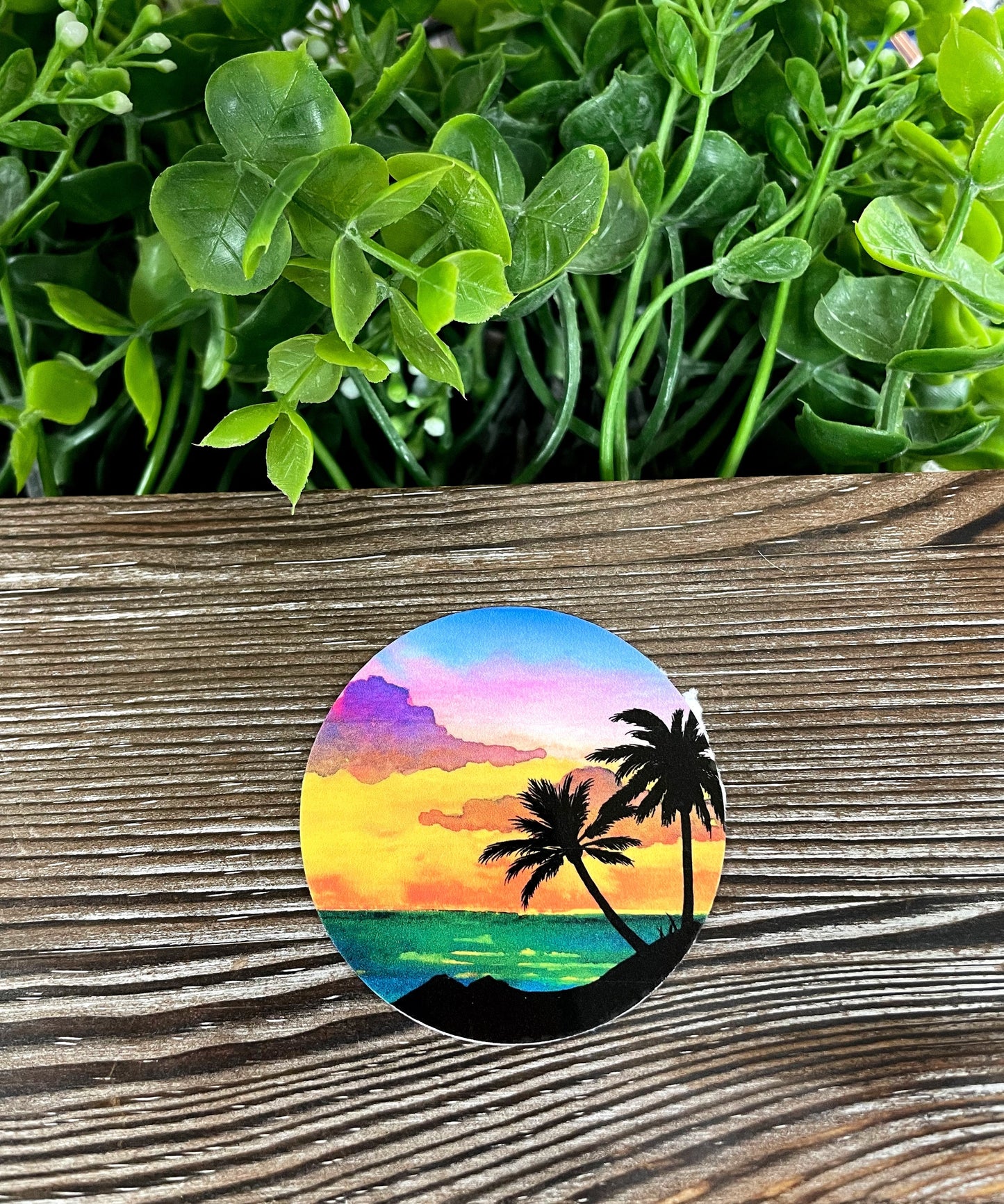 Beach Sunset Watercolor, Die Cut Vinyl Sticker, Boho Fun, Water